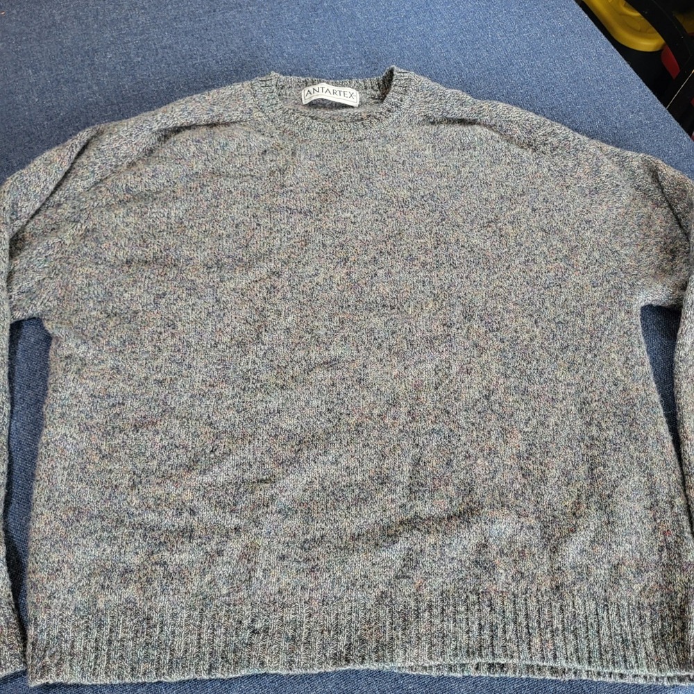 Antartex Vintage Pure New Wool Crewneck Sweater Grey Marled L Woolmark